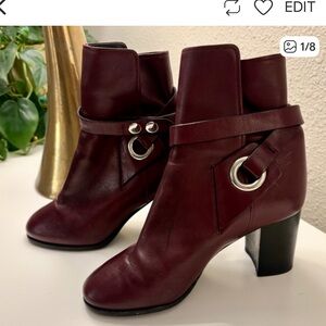 Isabel Marant Illdred Wrap Strap Ankle Boots Burgundy Leather Ring Size 35 /US 5